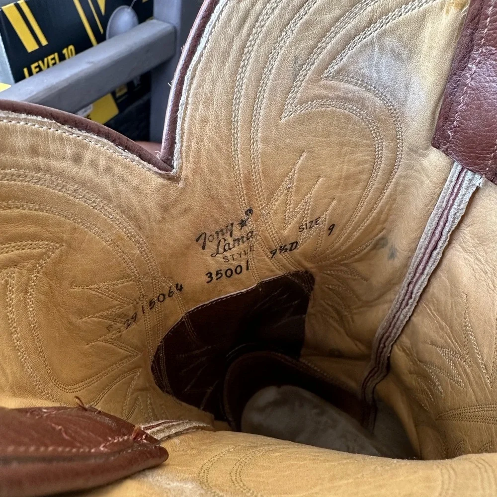 Tony Lama Brown Western Cowboy Boots - Picture 6 of 10